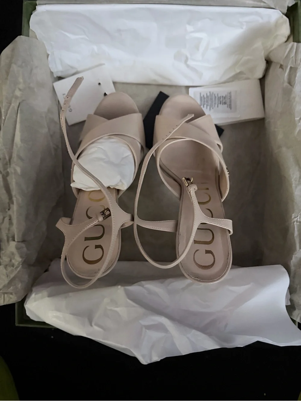 Gucci Beige Platform Sandals with High Block Heel